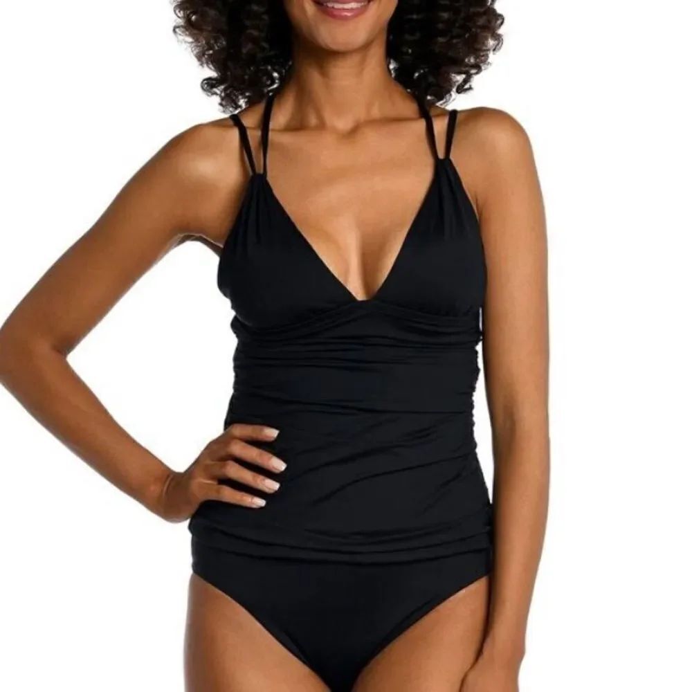 La Blanca NWT Island Goddess Underwire Cross Back Tankini Swim Top Black Size 8